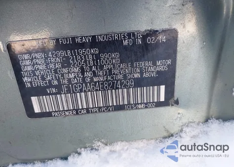 2014 Subaru Impreza 2.0I z USA, uszkodzony, nr VIN JF1GPAA64E8274299